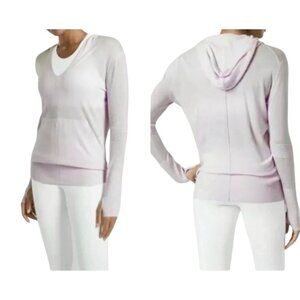 NWT Athleta Women'sSize Mediun Light Pink Hooded  Long Sleeve Top V-Neck